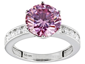Pink and Colorless Moissanite Platineve Ring 4.20ctw DEW