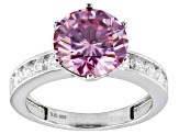 Pink and Colorless Moissanite Platineve Ring 4.20ctw DEW