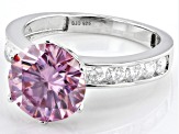 Pink and Colorless Moissanite Platineve Ring 4.20ctw DEW