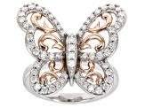 Moissanite Two Tone Butterfly Ring 1.00ctw DEW.