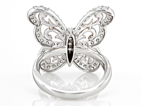 Moissanite Two Tone Butterfly Ring 1.00ctw DEW.
