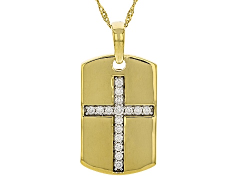 Moissanite 14k Yellow Gold Over Sterling Silver Cross Dog Tag Pendant .51ctw DEW