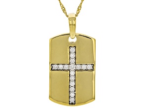Moissanite 14k Yellow Gold Over Sterling Silver Cross Dog Tag Pendant .51ctw DEW