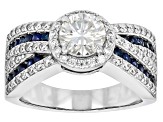 Moissanite And Blue Sapphire Platineve Crossover Ring 1.66ctw DEW.