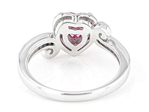 Pink And Colorless Moissanite Platineve Heart Ring 1.13ctw DEW.