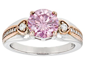 Pink And Colorless Moissanite Two Tone Ring 2.12ctw DEW.