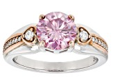 Pink And Colorless Moissanite Two Tone Ring 2.12ctw DEW.