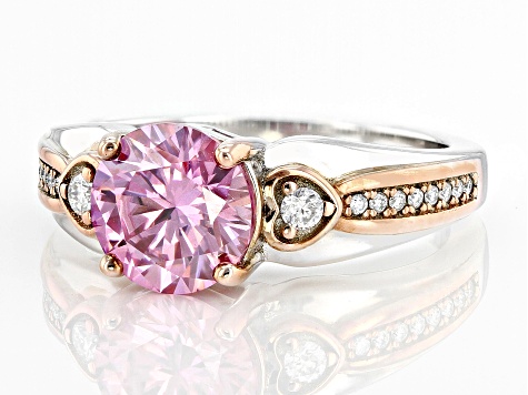 Pink And Colorless Moissanite Two Tone Ring 2.12ctw DEW.