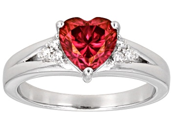 Picture of Red And Colorless Moissanite Platineve Heart Ring 1.32ctw DEW.