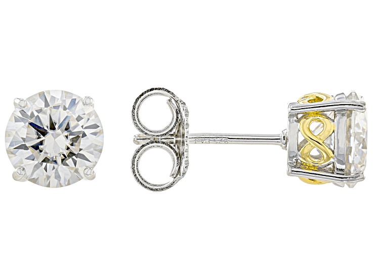 Moissanite Platineve And 14k Yellow Gold Over Silver Stud Earring 2.40ctw DEW
