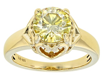 Picture of Yellow Moissanite 14k Yellow Gold Over Silver Ring 1.90ct DEW.