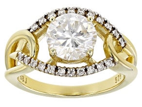 Moissanite 14k Yellow Gold Over Silver Crossover Design Ring 2.12ctw DEW.