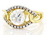 Moissanite 14k Yellow Gold Over Silver Crossover Design Ring 2.12ctw DEW.