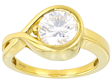 Moissanite 14k Yellow Gold Over Silver Solitaire Ring 1.90ct DEW