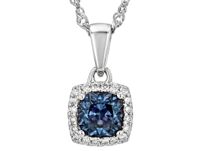 Blue And Colorless Moissanite Platineve Halo Pendant 1.50ctw DEW.