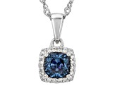Blue And Colorless Moissanite Platineve Halo Pendant 1.50ctw DEW.