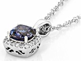 Blue And Colorless Moissanite Platineve Halo Pendant 1.50ctw DEW.