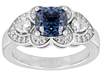 Picture of Blue And Colorless Moissanite Platineve Ring 2.18ctw DEW.
