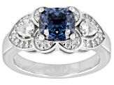 Blue And Colorless Moissanite Platineve Ring 2.18ctw DEW.