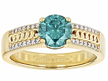 Picture of Green And White Moissanite 14k Yellow Gold Over Silver Ring 1.48ctw DEW.