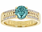 Green And White Moissanite 14k Yellow Gold Over Silver Ring 1.48ctw DEW.