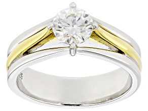 Moissanite Platineve And 14k Yellow Gold Over Silver Solitaire Ring .80ct DEW