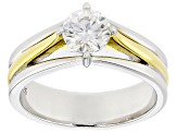 Moissanite Platineve 14k Yellow Gold Over Silver Solitaire Ring .80ct DEW
