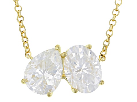 Moissanite 14k Yellow Gold Over Silver Two Stone Necklace 2.60ctw DEW.