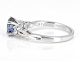 Blue and Colorless Moissanite Platineve Three Stone Ring 1.42ctw DEW.