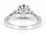 Blue and Colorless Moissanite Platineve Three Stone Ring 1.42ctw DEW.