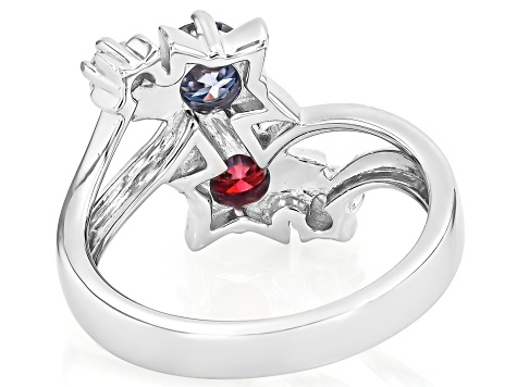 Red And Blue with Colorless Moissanite Star Ring 1.12ctw DEW