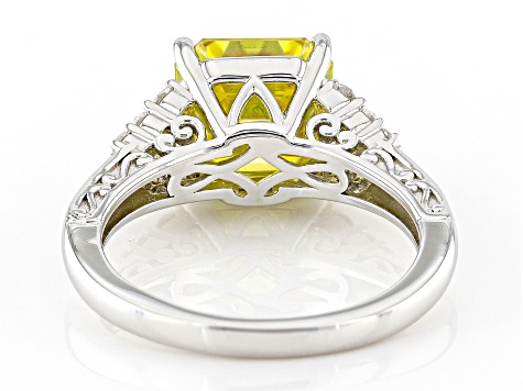 Yellow And Colorless Moissanite Platineve Ring 4.22ctw DEW.