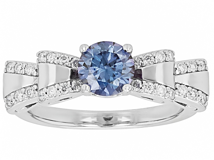 Blue And Colorless Moissanite Platineve Bow Ring 1.08ctw DEW