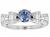 Blue And Colorless Moissanite Platineve Bow Ring 1.08ctw DEW.