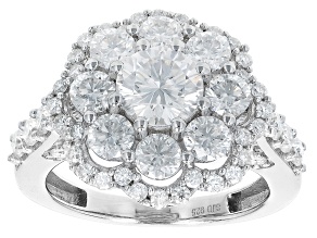 Moissanite Platineve Halo Ring 3.14ctw DEW.