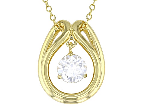 Moissanite 14k Yellow Gold Over Silver Solitaire Dancing Pendant .80ct DEW