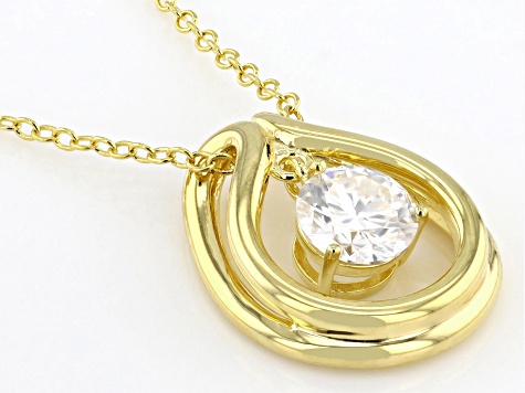 Moissanite 14k Yellow Gold Over Silver Solitaire Dancing Pendant .80ct DEW
