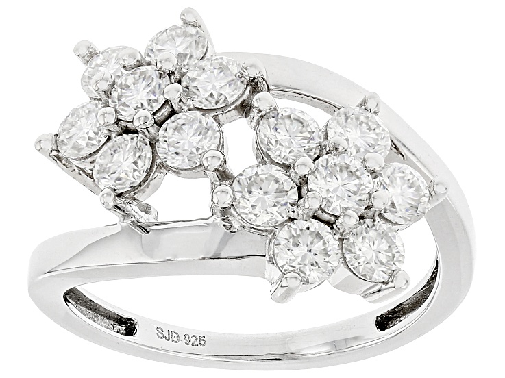 Moissanite Platineve Flower Design Ring 1.40ctw DEW