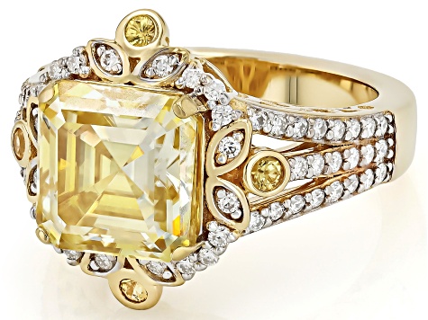 Yellow And Colorless Moissanite With Yellow Sapphire 14k Yellow Gold Over Silver Ring 5.24ctw DEW.
