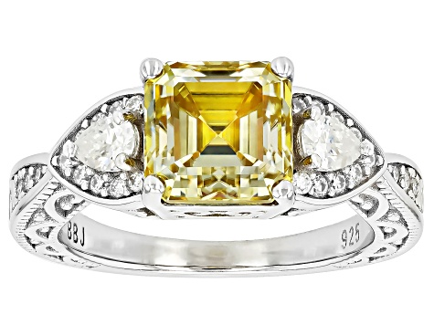 Yellow And Colorless Moissanite Platineve Ring 3.54ctw DEW.