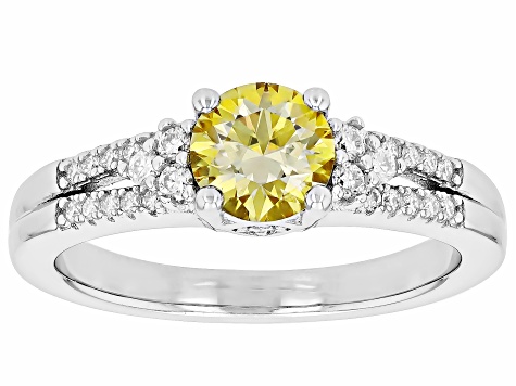 Yellow And Colorless Moissanite  Platineve Ring 1.16ctw DEW.