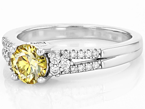 Yellow And Colorless Moissanite  Platineve Ring 1.16ctw DEW.