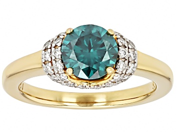 Picture of Green And Colorless Moissanite 14k Yellow Gold Over Silver Ring 1.52ctw DEW.