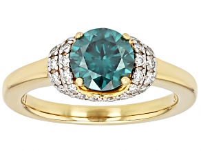 Green And Colorless Moissanite 14k Yellow Gold Over Silver Ring 1.52ctw DEW.