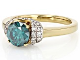 Green And Colorless Moissanite 14k Yellow Gold Over Silver Ring 1.52ctw DEW.