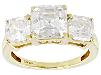 Picture of Moissanite 14k Yellow Gold Over Silver Three Stone Ring 4.86ctw DEW.