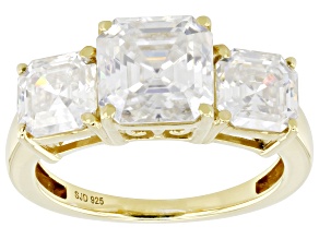 Moissanite 14k Yellow Gold Over Silver Three Stone Ring 4.86ctw DEW.