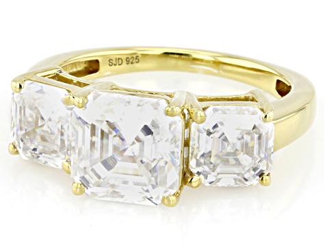 Moissanite 14k Yellow Gold Over Silver Three Stone Ring 4.86ctw DEW.