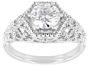 Moissanite Platineve Vintage Style Ring 1.28ctw DEW.