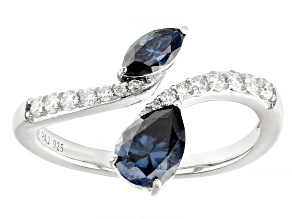 Navy Blue And Colorless Moissanite Platineve Bypass Ring 
1.34ctw DEW.